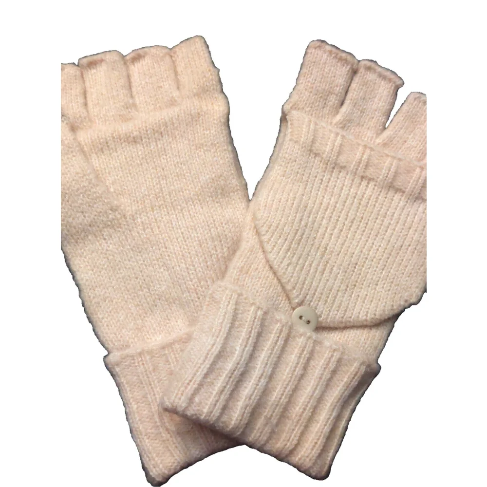 On 34th Wide-Ribbed Pop-Top Oat/Beige Knit Gloves Sz One Size NWT